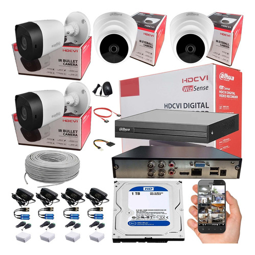 Cámaras De Seguridad 1080p Dahua Dvr 4ch + 4cámaras + Disco