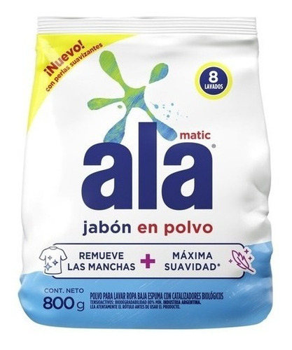 Jabón En Polvo Ala Matic Regular Sin Fragancia Bolsa  800 g