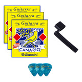 3 Jogos Corda Guitarra Giannini Canario 009 - 010 + Palhetas