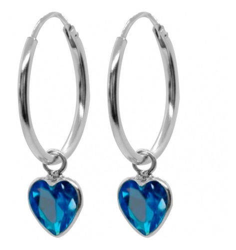 Aro Argolla 12 Mm Corazón Azul  Colgante Plata 925 Más Caja