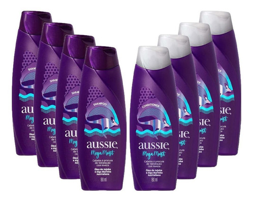 Kit Aussi Moist 180ml: 4 Shampoos + 4 Condicionadores