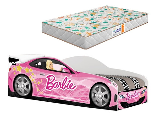 Cama Carro Infantil Solteiro Barbie Para Meninas Com Colchão