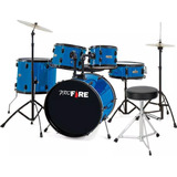 Bateria Spanking Pro Fire Azul Bumbo 22 + Banco + Pratos