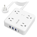 Enchufe Inteligente Marca Trond/3 Usb/4 Tomas/blanco/10 Ft