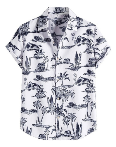 Camisa Hawaiana Con Estampado Étnico De Manga Corta Para Hom