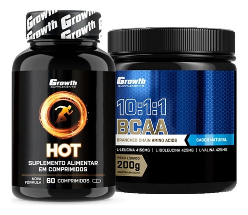 Kit Hot Termogênico 60 Caps + Bcaa 10:1:1 200g Em Pó Growth