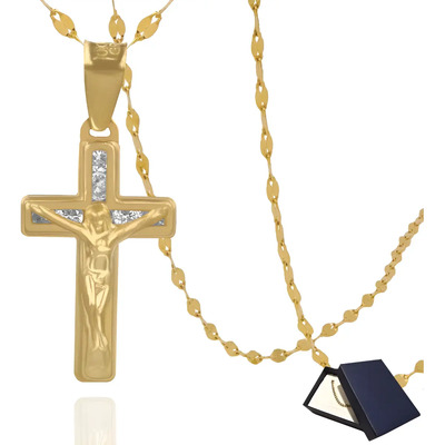 Dije Cruz Cristo Oro 14k Medalla Cadena Gargantilla 45cm Mujer Dama Mujer Bebe Niña Niño Bautizo Confirmación Regalo Novia Joyería Fina Oro 14k Primera Comunión Cadena 45cm 14k Grano Cafe 14 Quilates | Envío gratis