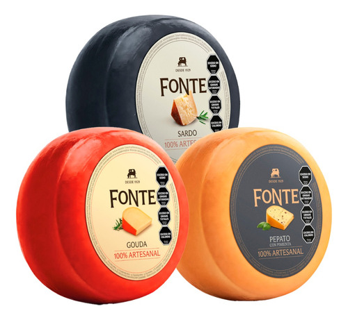 Combo Queso Gouda Pepato Sardo Fonte 3 Horma Completa 8,8 Kg