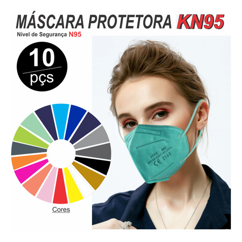 Máscara Colorida  N95 Com Filtro - Pff2 - Kn95 ( 10 Uni )