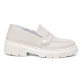 Sapato Mocassim Feminino Flat Em Couro Legitimo Offwhite