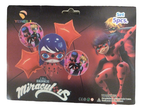 Set De 5 Globos Bouquet Miraculous Lady Bug