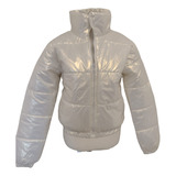 Campera Puffer Metalizada Blanca Con Corderito 