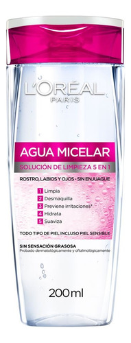 Agua Micelar L'oréal Paris Hidra Total 5 Solución De Limpieza 5 En 1 X 200ml Para Todo Tipo De Piel Incluso Piel Sensible