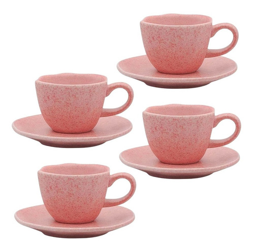 4 Xícaras Café 75ml Com Pires Ryo Papaia Porcelana Oxford