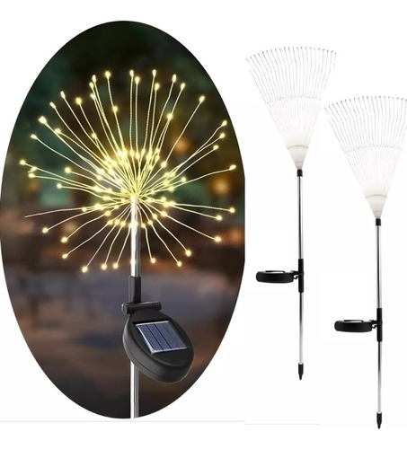 Pack X2 Luces Navidad Hadas Fuego Artificial Luces Led Solar