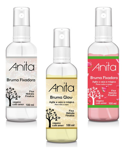 Kit 3 Bruma Facial Anita Cosméticos - Fixadora Melancia Glow