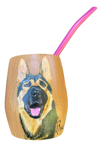 Mate De Madera Con Retrato De Mascota 