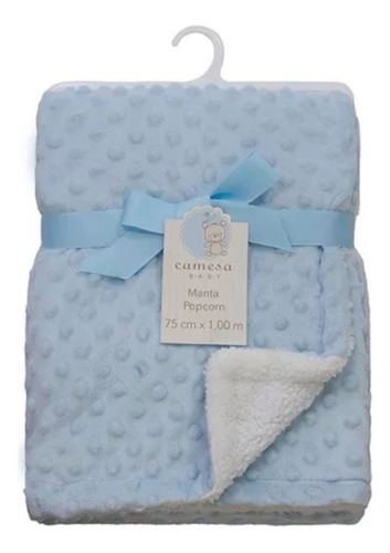 Manta Bebê Cobertor Popcorn Camesa Azul 75 Cm X 1,00 M