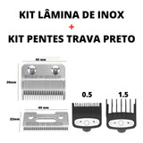 Reposição Lâmina De Inox Kit Barbeiro + Pentes Trava Preto!!