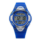 Reloj Pulsera Digital Skmei 1077 Con Correa De Resina Color Azul - Fondo Gris - Bisel Plateado