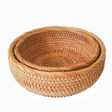 Amololo Set De 2 Round Rattan Bowl Basket, 8 9 Pulgadas Hand