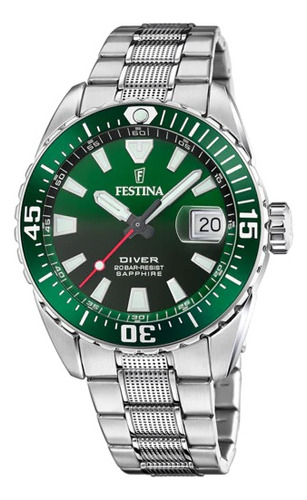 Reloj Festina Hombre Acero Diver Buceo 200m Verde F20669.2