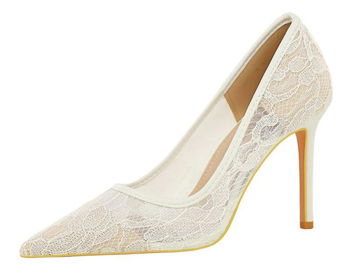 Zapatos De Tacón Alto Con Punta Puntiaguda, Sexy, Tul De Enc