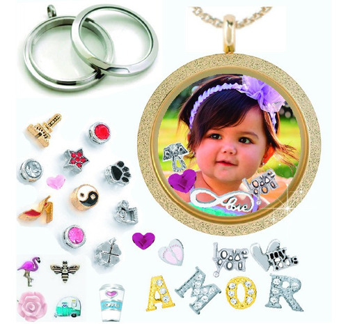 Relicarios Lockets + Placa Con Foto Personalizada + 6 Charms