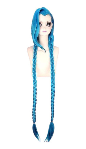 Peluca Jinx Doble Trenza 100cm League Of Legends Cosplay Lol