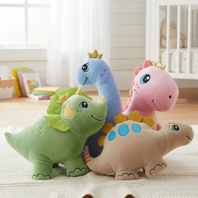 Almofadas De Pelúcia Dinossauro Kit Com 4 Modelos Divertidos Verde, Azul, Rosa E Marrom