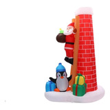 Inflable Santa Y Pingüino Chimenea Navidad Patio