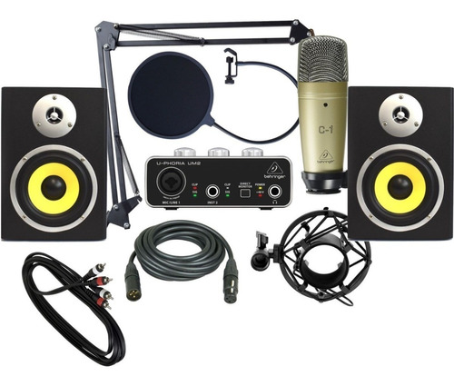 Kit Grabación Behringer Um2 C1 Monitores 5 Condenser Antipop