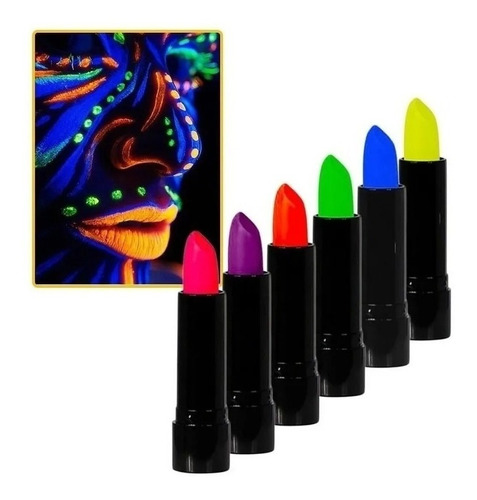 Pack 6 Uds Lápiz Labial Decoración Fiesta Flúor Fluorescente