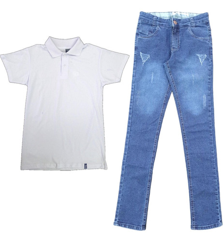 Kit Calça Jeans E Polo Infantil Juvenil Para Crianças Promo