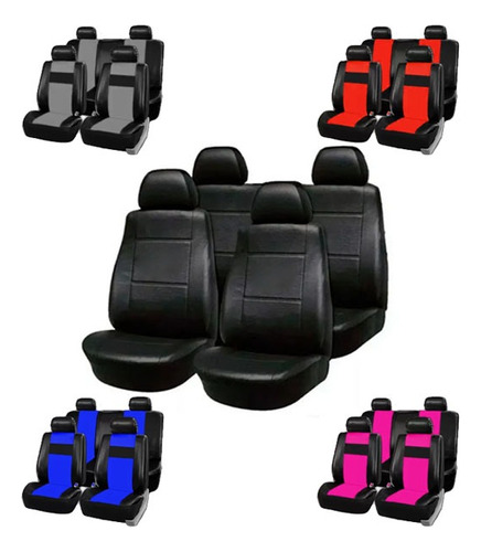 Fundas Asiento Cuerina Universal Negro Juego Completo