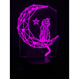 Lampara Decorativa Gato Rayas 3d Led Acrilico 16 Colores