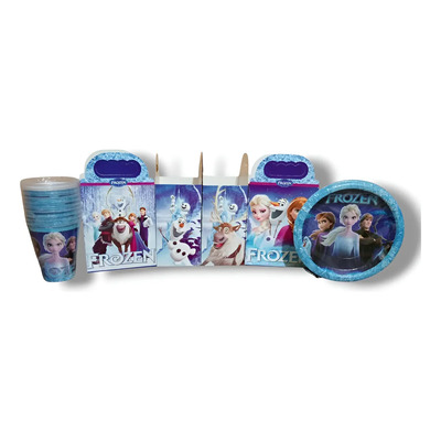 Frozen Vasos + Platos + Cajas Paq Fiesta 40 Invitados  | Envío gratis