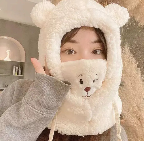 Gorro Oso Tejidos Mujer Con Bufanda Y Tapaboca Invierno Frio