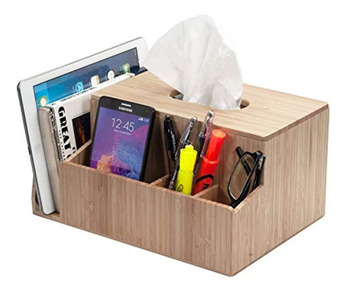 Mobilevision Bamboo Tissue Box Holder Y Tablet Stand Organiz