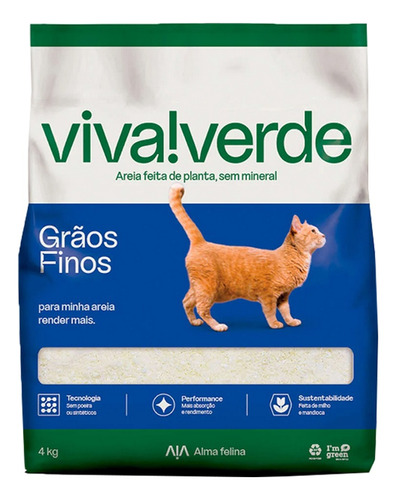 Areia Viva Verde P/ Gatos Limpeza Plena 4k (fina) 