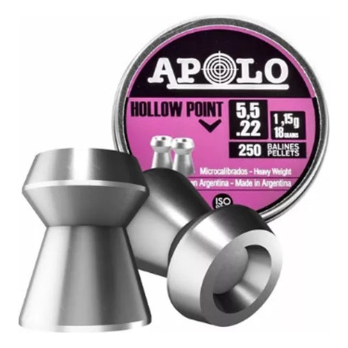 Balines Apolo Hollow Point 5.5 Lata X 250u Punta Hueca Caza