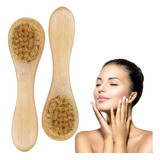 2 Cepillos Exfoliantes Facial Mango Madera Cerda Natural 