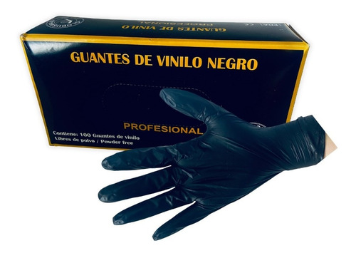 Guantes De Vinilo Negro Mediano Desechable Con 100 Pzas