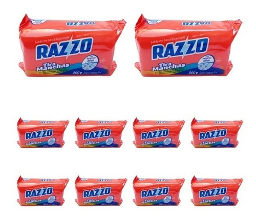 Sabão Barra Razzo Tira Manchas Kit Com 10 Unidades De 200g