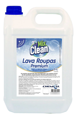 Lava Roupas Concentrado Sabão Líquido  Mix Clean  5 Litros