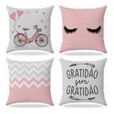 Kit 4 Almofadas Cheias Decorativa 40x40cm Rosa E Cinza Cama