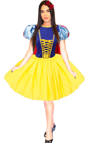 Vestido Princesa Branca De Neve Cute Adulto Com Capa E Luva