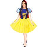 Vestido Princesa Branca De Neve Cute Adulto Com Capa E Luva