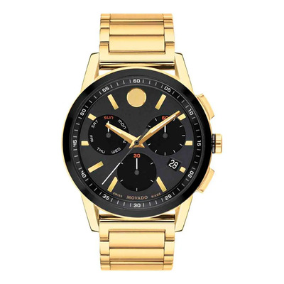 Reloj Para Hombre Movado Museum 607803 Calendario 43mm Dorado Dorado Negro