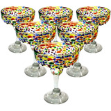 Set 6 Copas Margarita 16oz Granizado Colores -vidrio Soplado